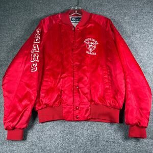 Vintage Nasco (Early Chalk Line) Red Satin Bomber Jacket Coolidge Bears - Large